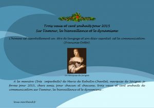 Lire la suite à propos de l’article Trois voeux et cent souhaits insolites pour 2015 sur l’amour, la bienveillance et le dynamisme